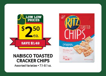 Nabisco Toasted Cracker Chips $2.50 each